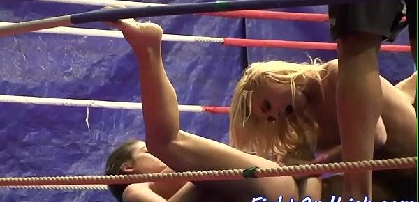  Wrestling babes with big tits licking pussies
